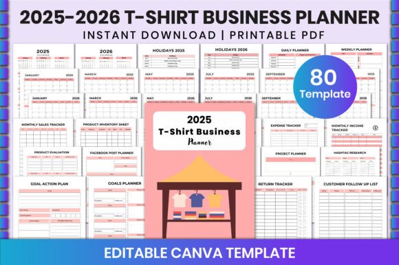 Download 2025-2026 T-Shirt Business Planner Canva - Business planner canva Collection