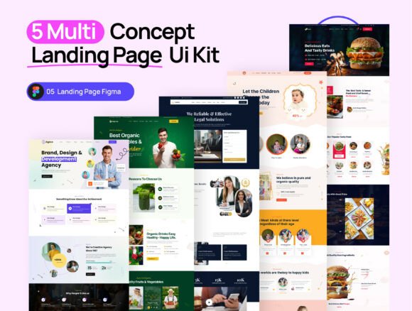 Download 5 Multi Concept Landing Page UI Kit - Concept Collection