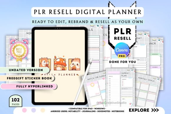 Download PLR Canva Undated Digital Planner Kit - Premium Resources