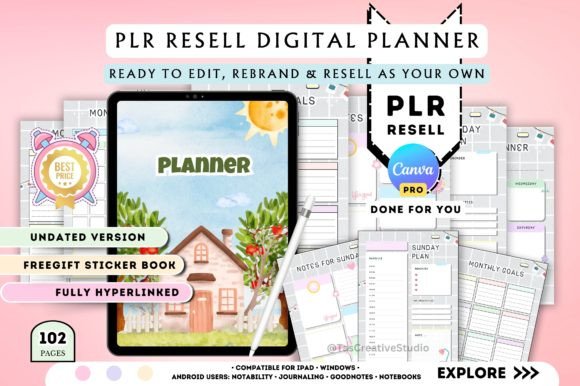 Download PLR Canva Template Cute Digital Planner - Premium Resources