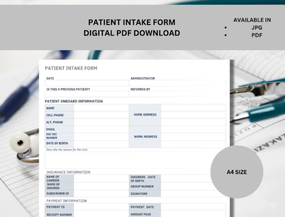 Download Patient Intake Form(Printable+ Fillable) - Premium Bundle